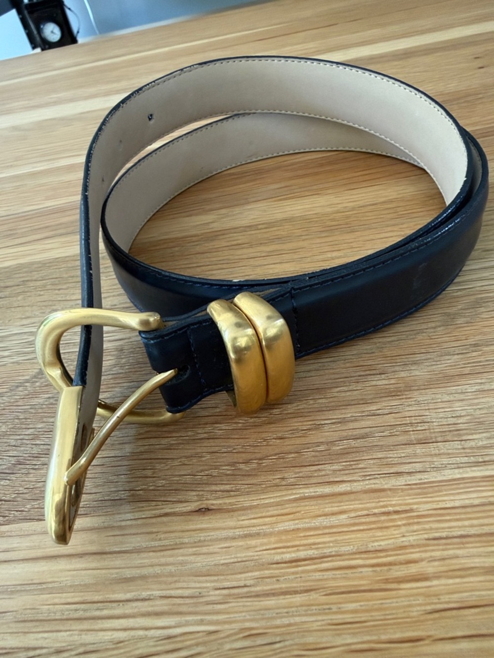 Navy Padded Belt with Brass Buckle and Tip. Vintage Coach inspired Style
